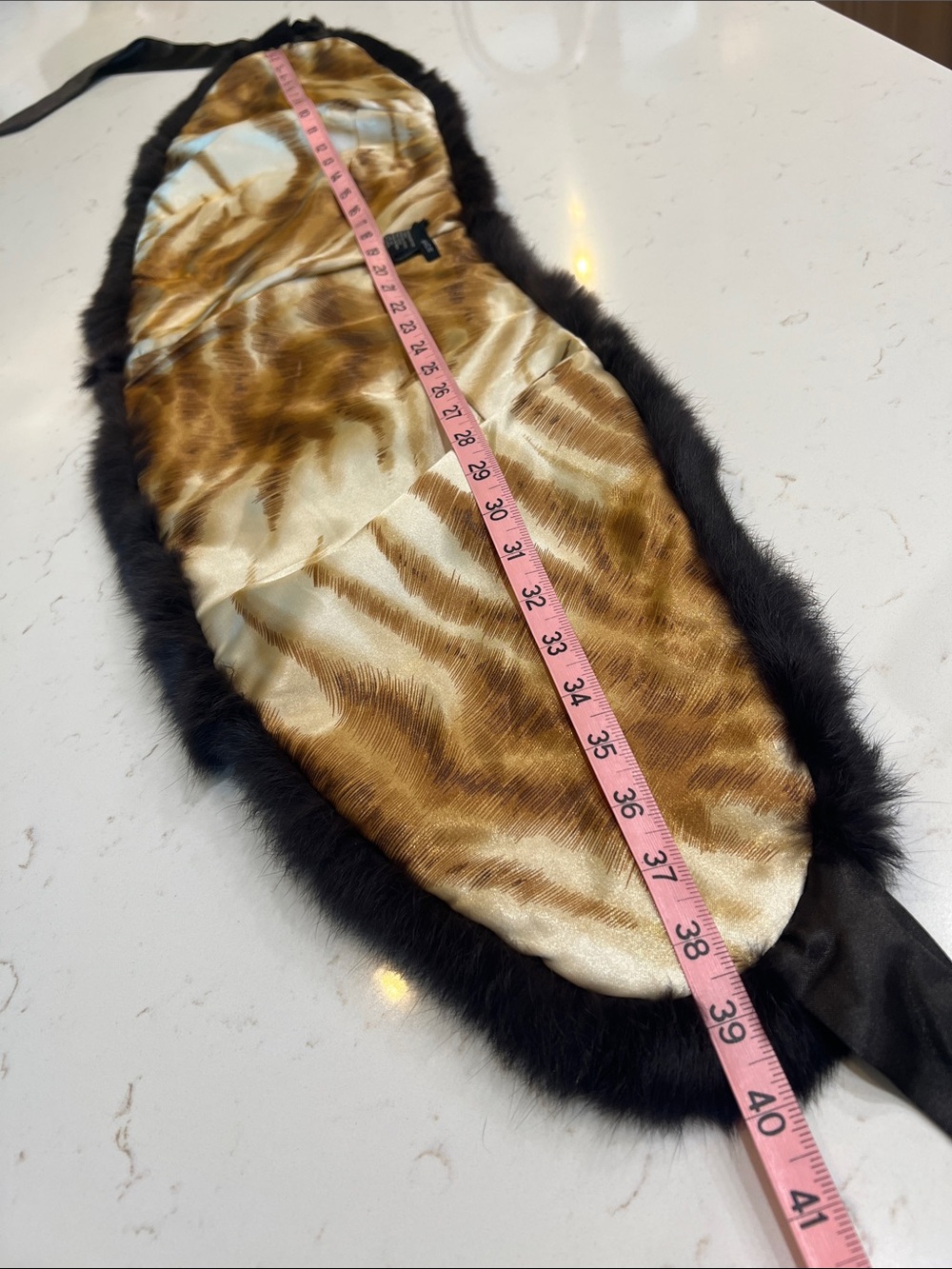 Grace Genuine Rabbit Fur Stole Brown Satin Tie Wrap OS - Picture 6 of 6